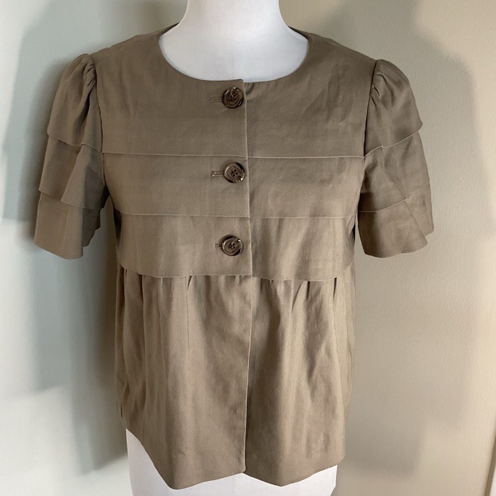 Banana Republic Tan Bolero Jacket Puff Sleeve Button Front Summer Layer - Picture 2 of 6